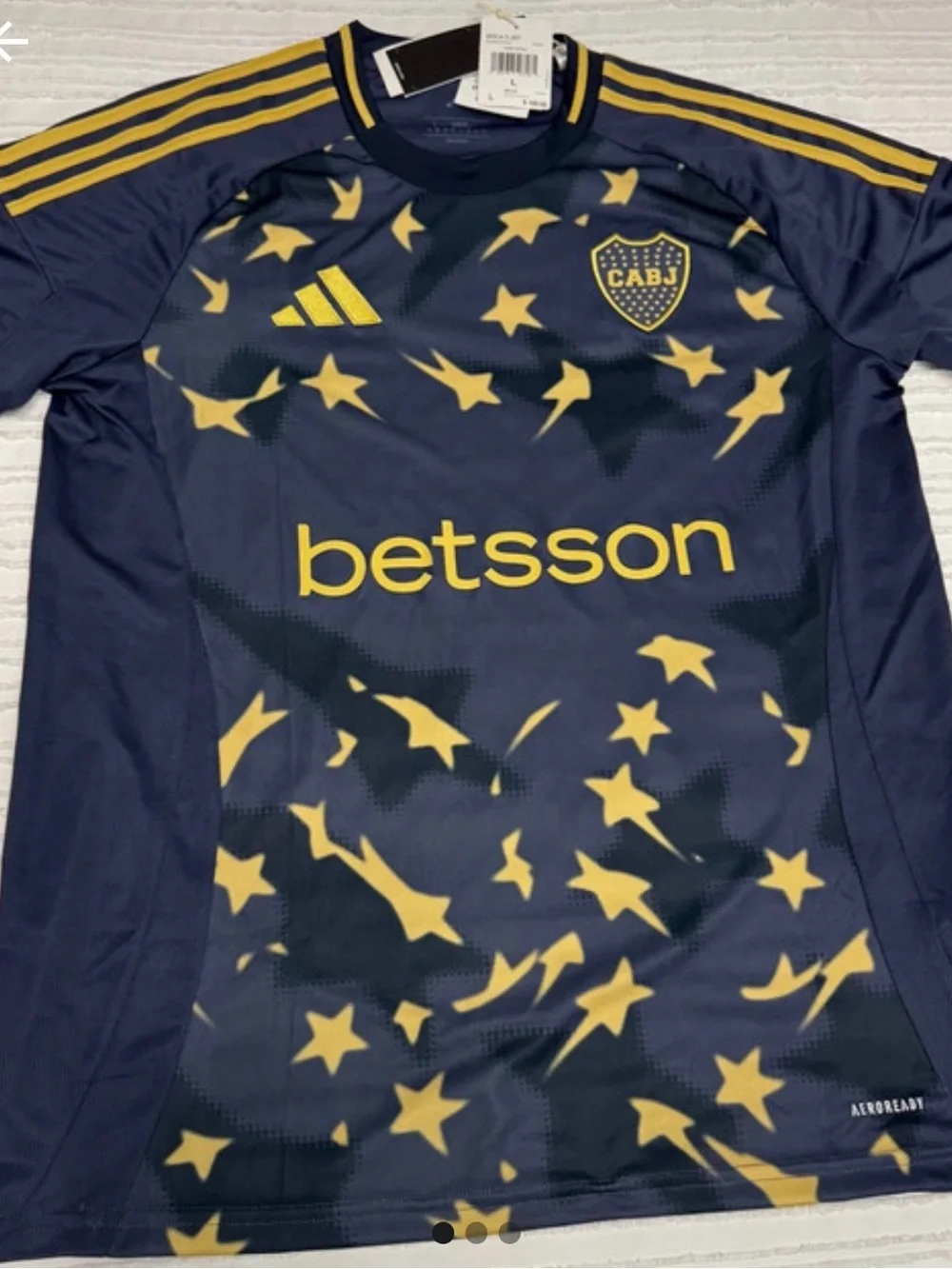 adidas Navy and Yellow Boca Juniors Short Sleeve Soccer Jersey
